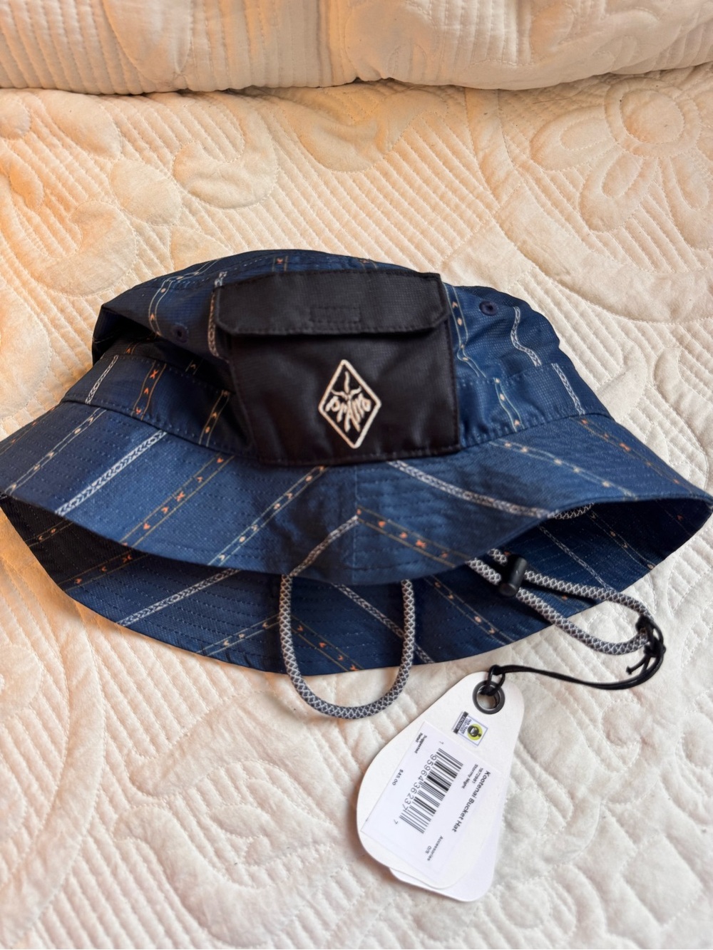 Prana Navy Patterned Bucket Hat with Chin Cord View 4
